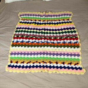 Crochet afghan - yellow border with multicolored granny core stripes
